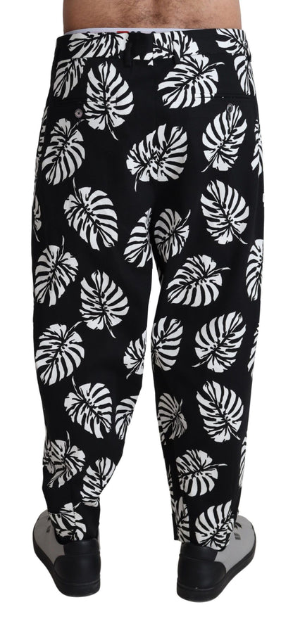 Elegante pantalón de algodón con estampado de hojas de palma