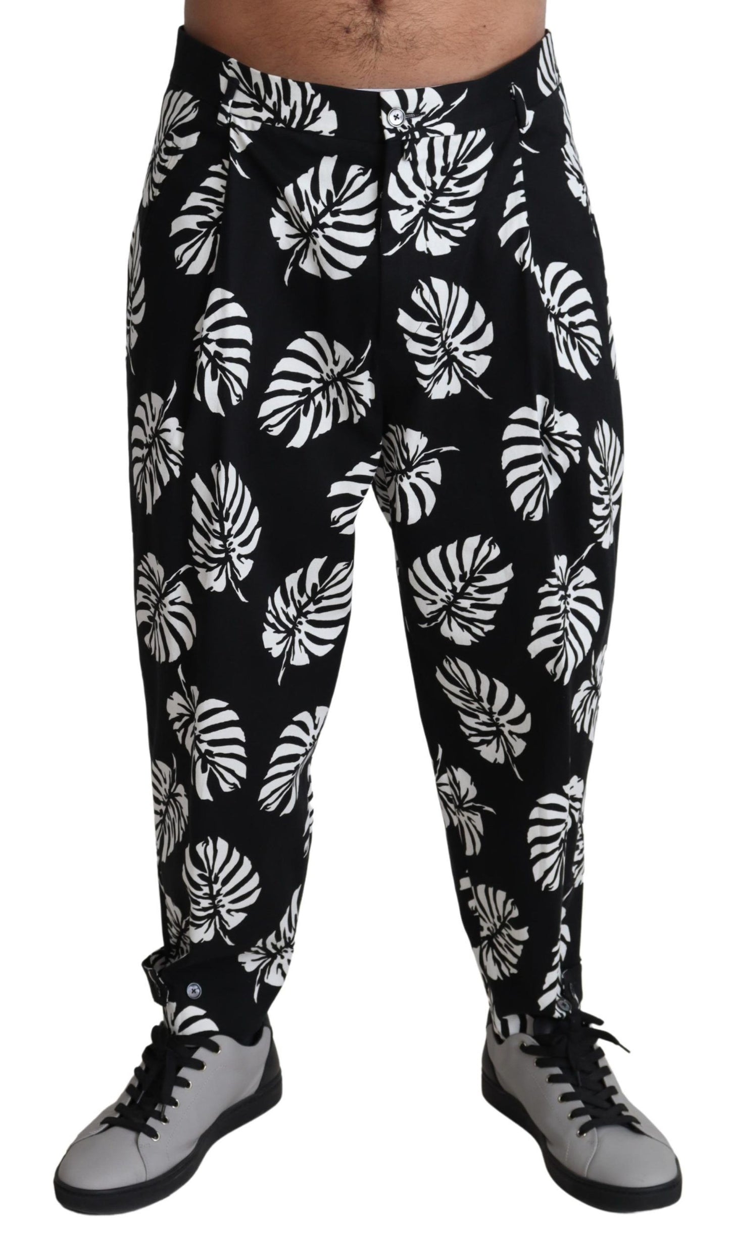 Elegante pantalón de algodón con estampado de hojas de palma