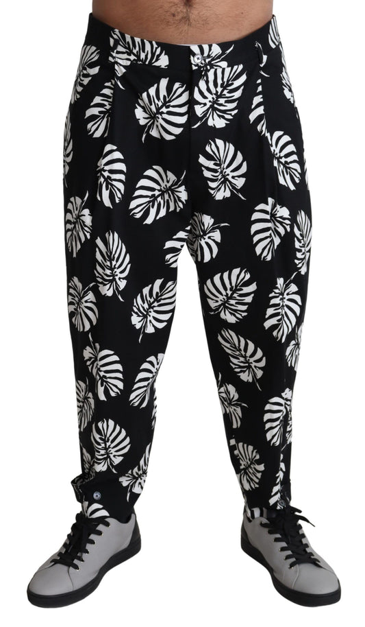 Elegante pantalón de algodón con estampado de hojas de palma