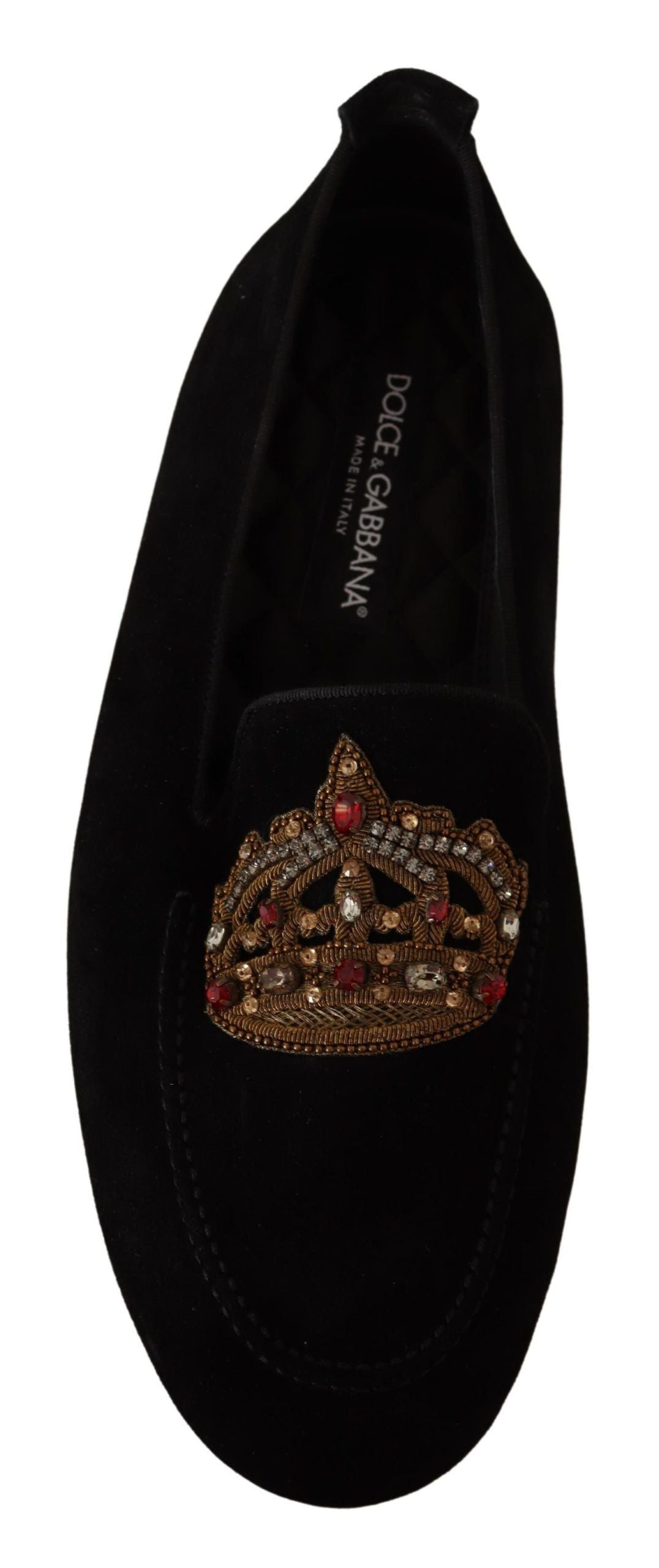 Elegantes mocasines de piel negra con bordado dorado