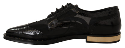 Elegantes zapatos Oxford negros con cordones y ribete dorado