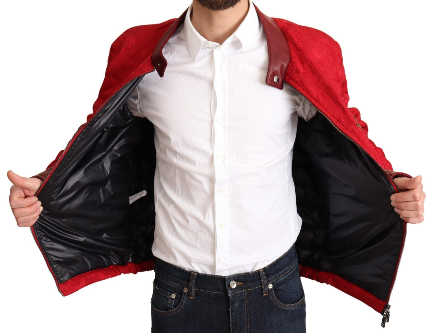 Chaqueta bomber de diseño roja y dorada