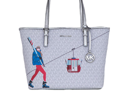 Bolso de hombro Jet Set Girls con estampado de firma, tamaño mediano, de PVC (blanco brillante y multicolor)