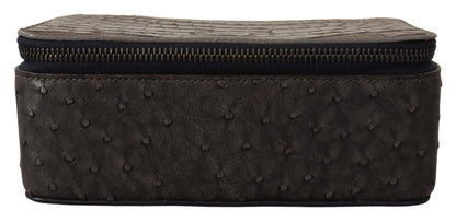 Gray Skin Leather Vanity Case Toiletry Shaving Bag