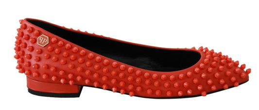 Zapatos planos de cuero con punta en color naranja vibrante
