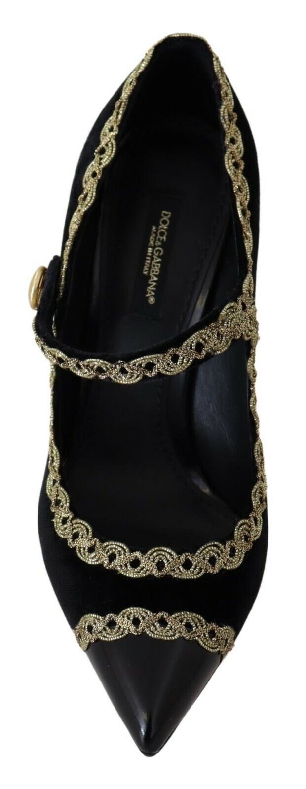 Elegantes zapatos de tacón de terciopelo negro con bordado dorado