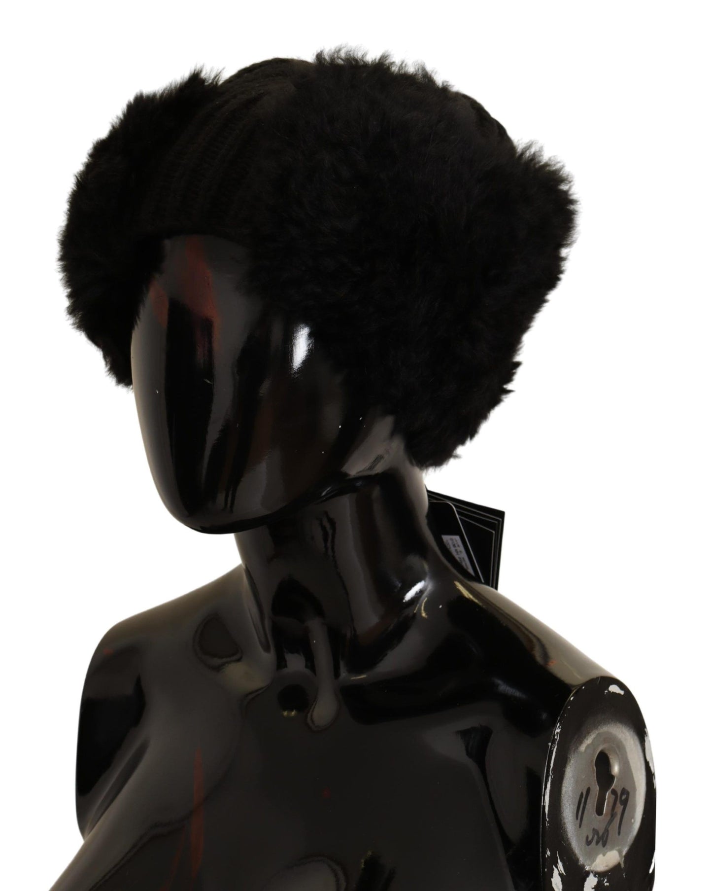 Elegante gorro de piel de alpaca y cachemira negra