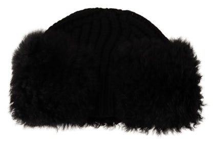 Elegante gorro de piel de alpaca y cachemira negra