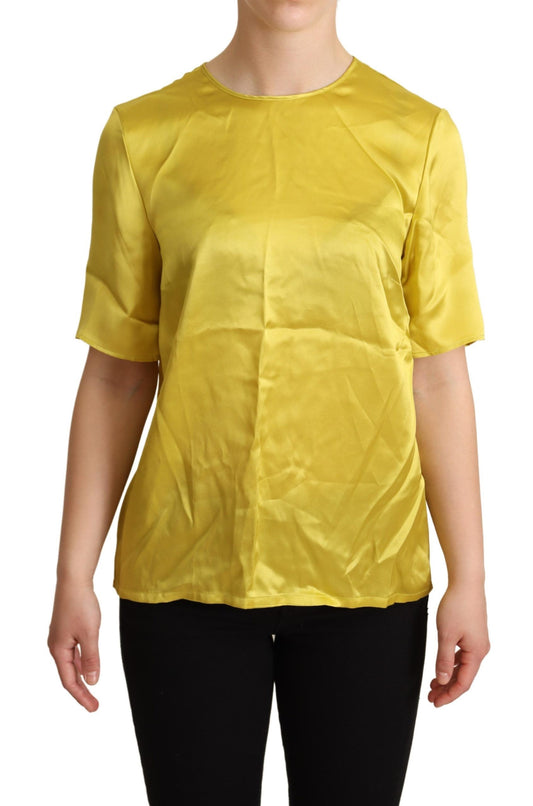 Blusa elegante de seda de manga corta - Amarilla