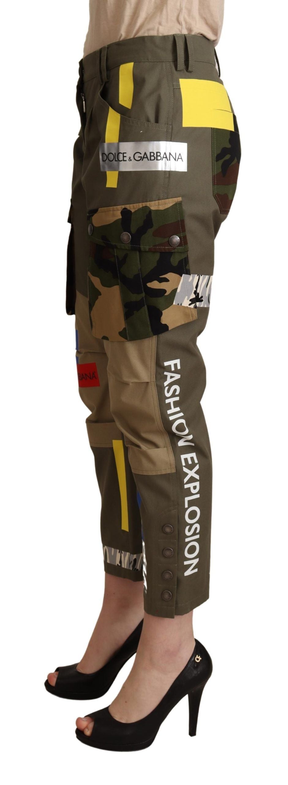 Pantalones cargo elegantes con parches multicolores