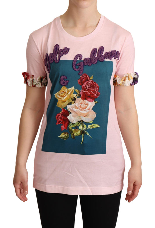 Elegante camiseta con apliques florales de rosas