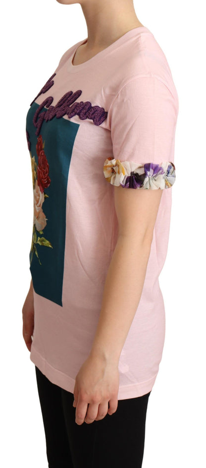 Elegante camiseta con apliques florales de rosas