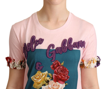 Elegante camiseta con apliques florales de rosas