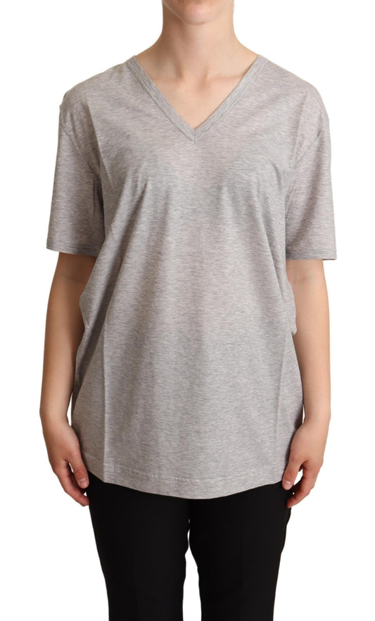 Elegante camiseta de algodón gris con cuello en V