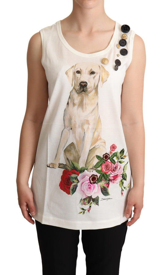 Camiseta sin mangas con estampado floral canino elegante