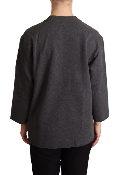 Suéter elegante de algodón gris bordado