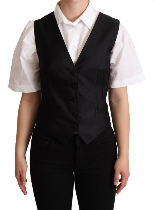 Chaleco elegante de mezcla de seda negro
