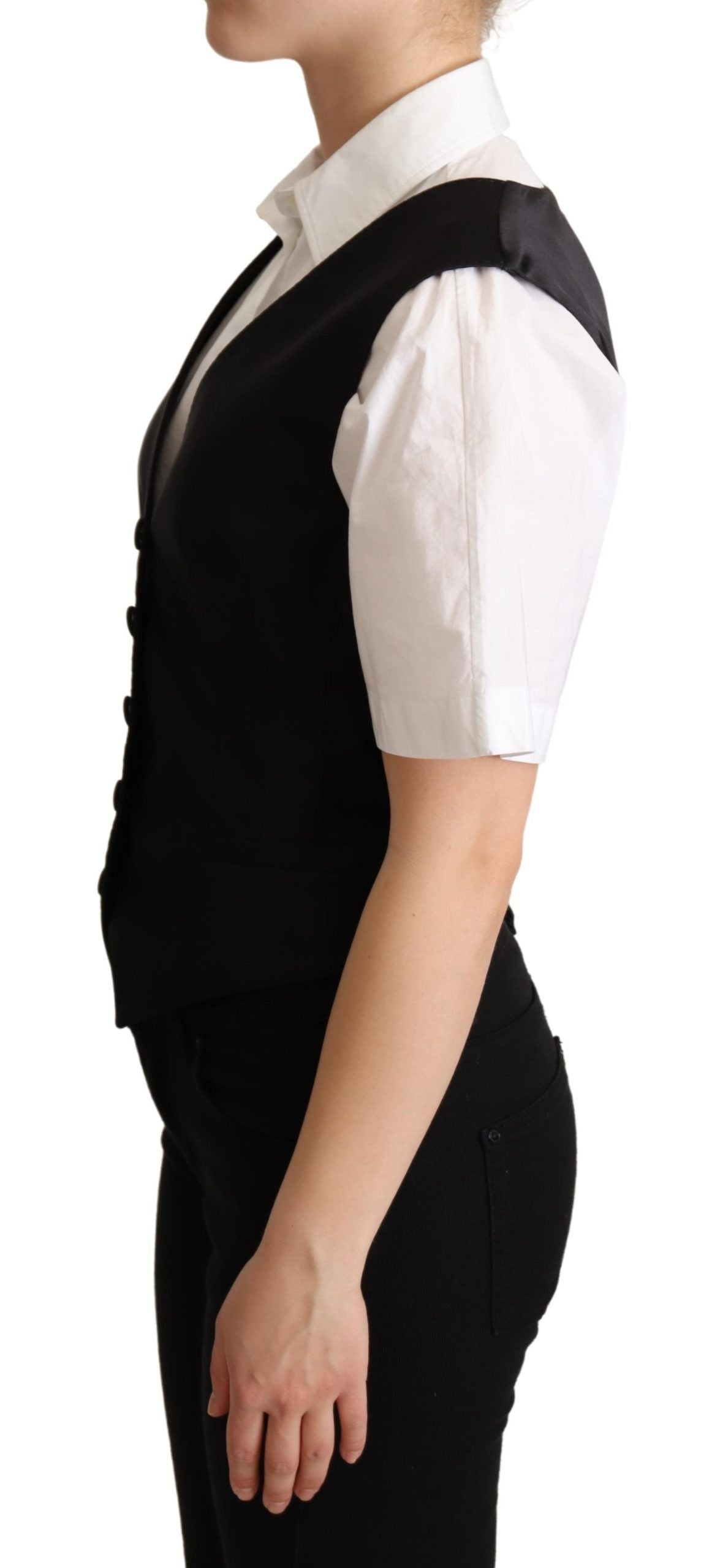 Chaleco elegante de mezcla de seda negro