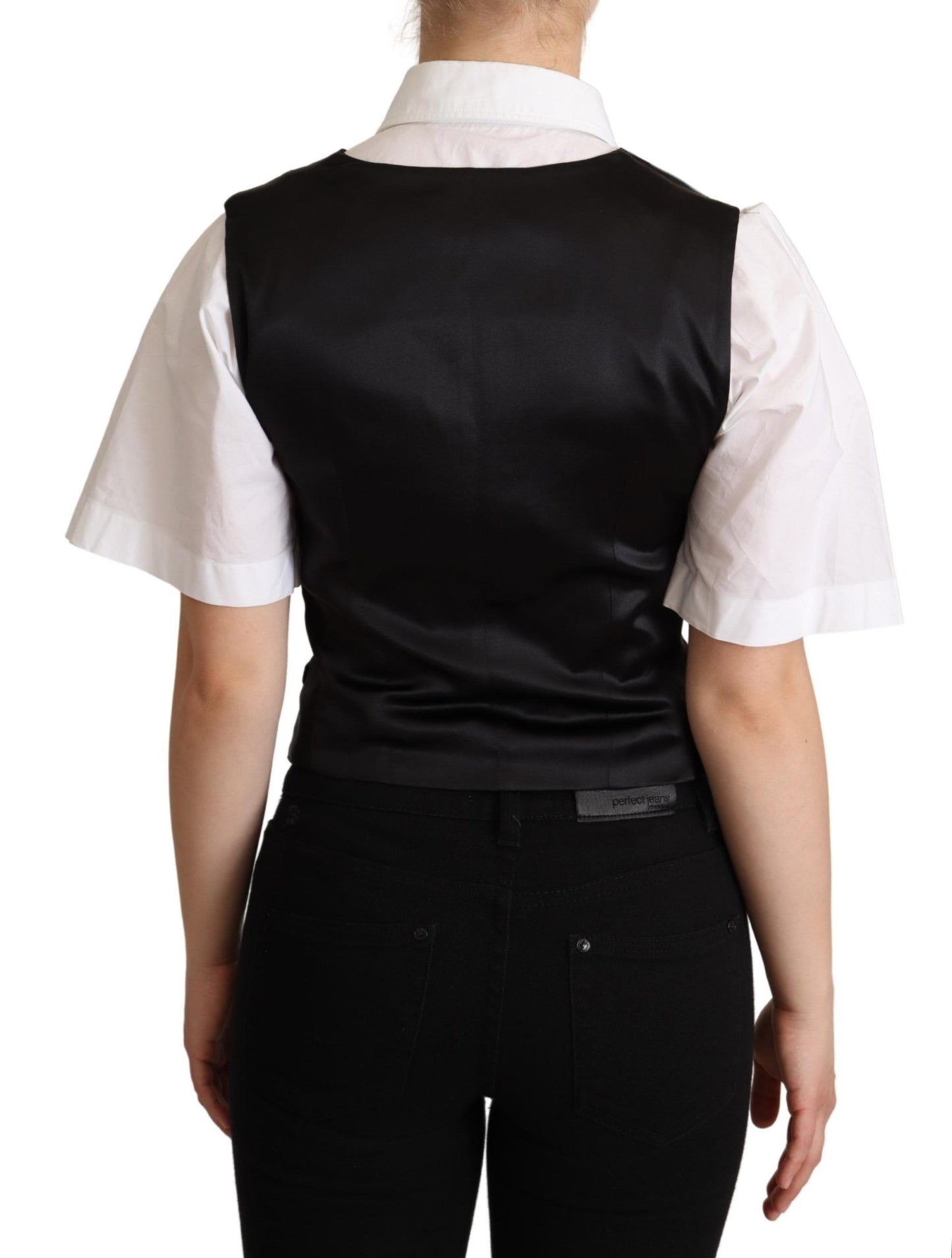 Chaleco elegante de mezcla de seda negro