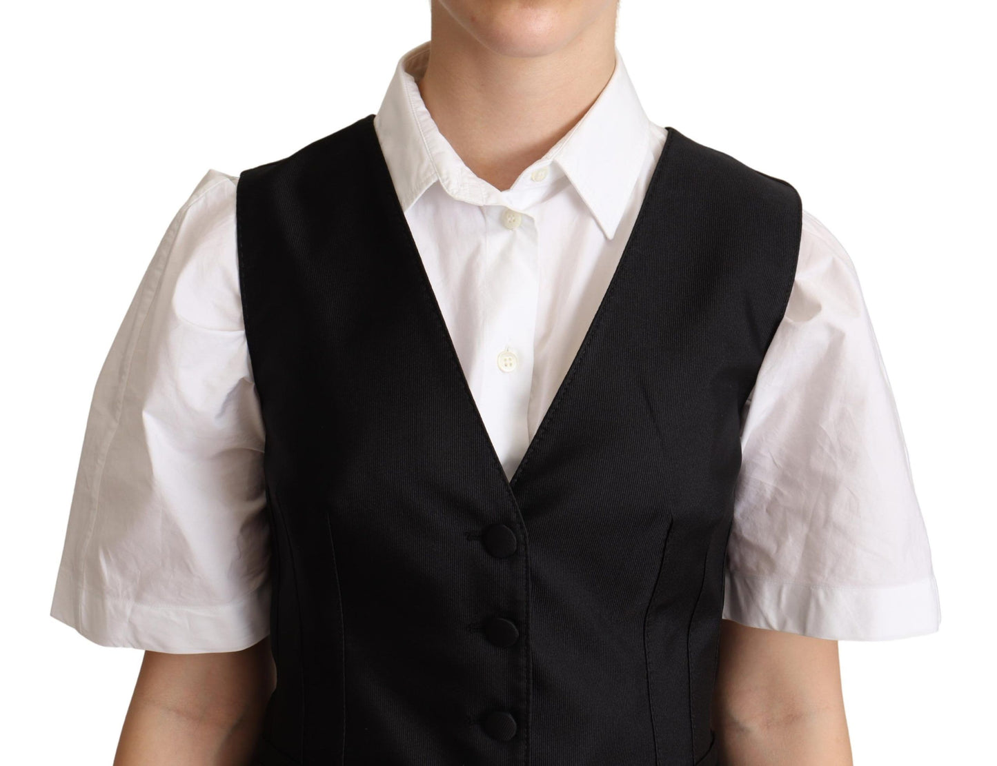 Chaleco elegante de mezcla de seda negro