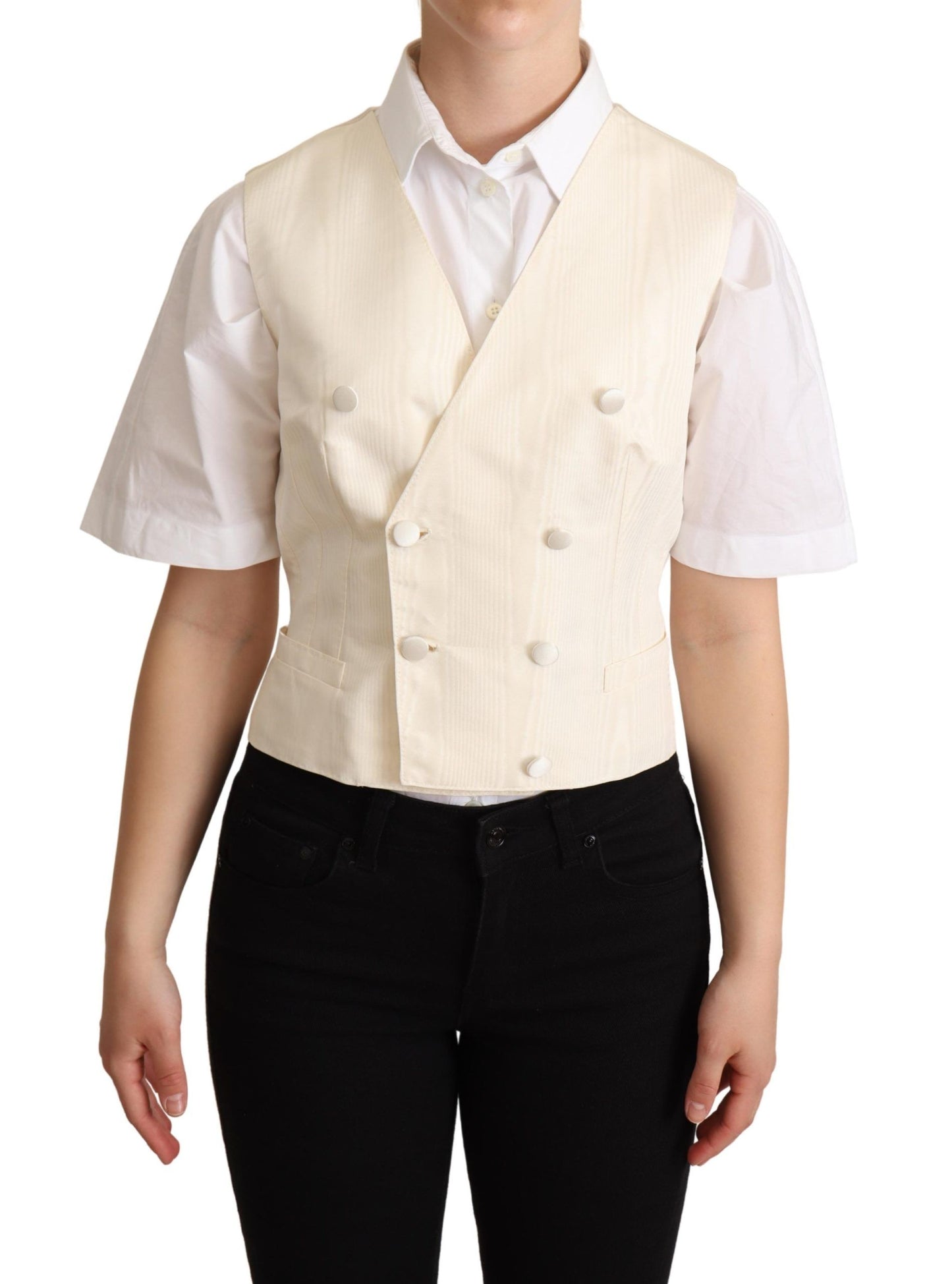 Chaleco sin mangas de mezcla de seda beige Chaleco de lujo