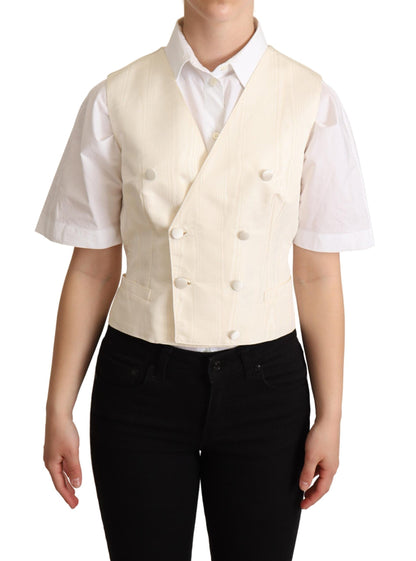 Chaleco sin mangas de mezcla de seda beige Chaleco de lujo