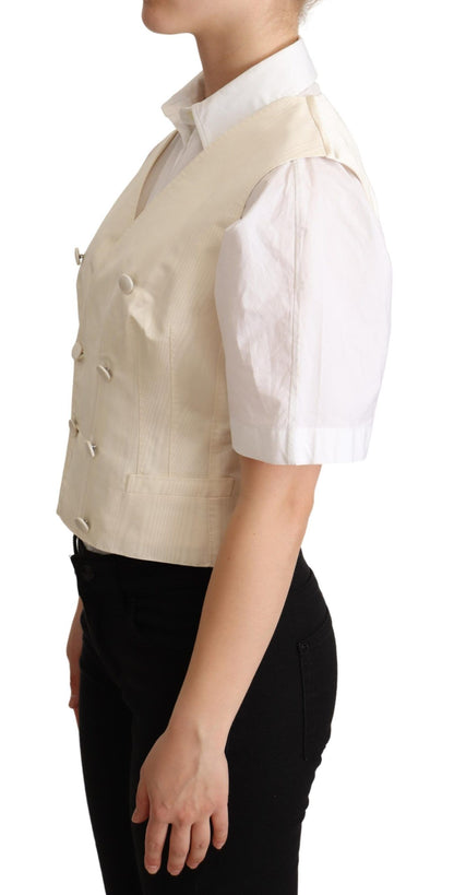 Chaleco sin mangas de mezcla de seda beige Chaleco de lujo