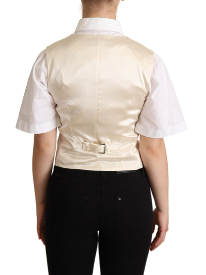 Chaleco sin mangas de mezcla de seda beige Chaleco de lujo