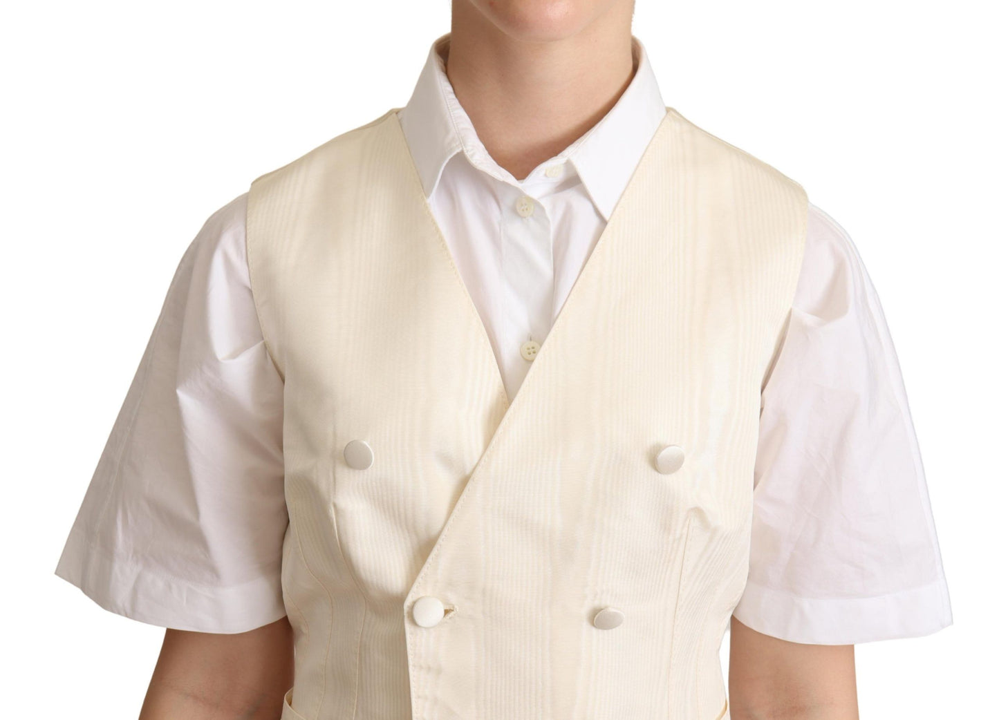 Chaleco sin mangas de mezcla de seda beige Chaleco de lujo