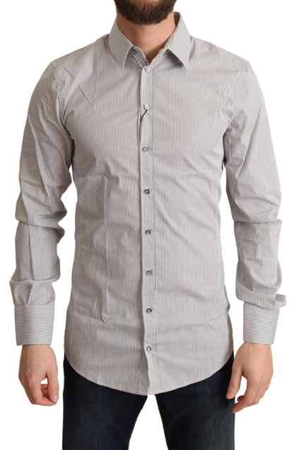 Camisa de vestir elegante de rayas grises de corte entallado