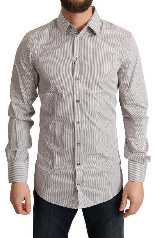 Camisa de vestir elegante de rayas grises de corte entallado
