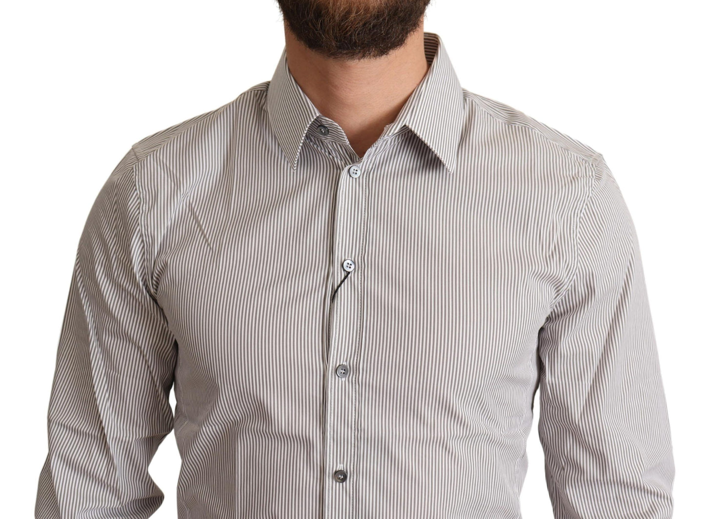 Camisa de vestir elegante de rayas grises de corte entallado