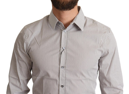Camisa de vestir elegante de rayas grises de corte entallado