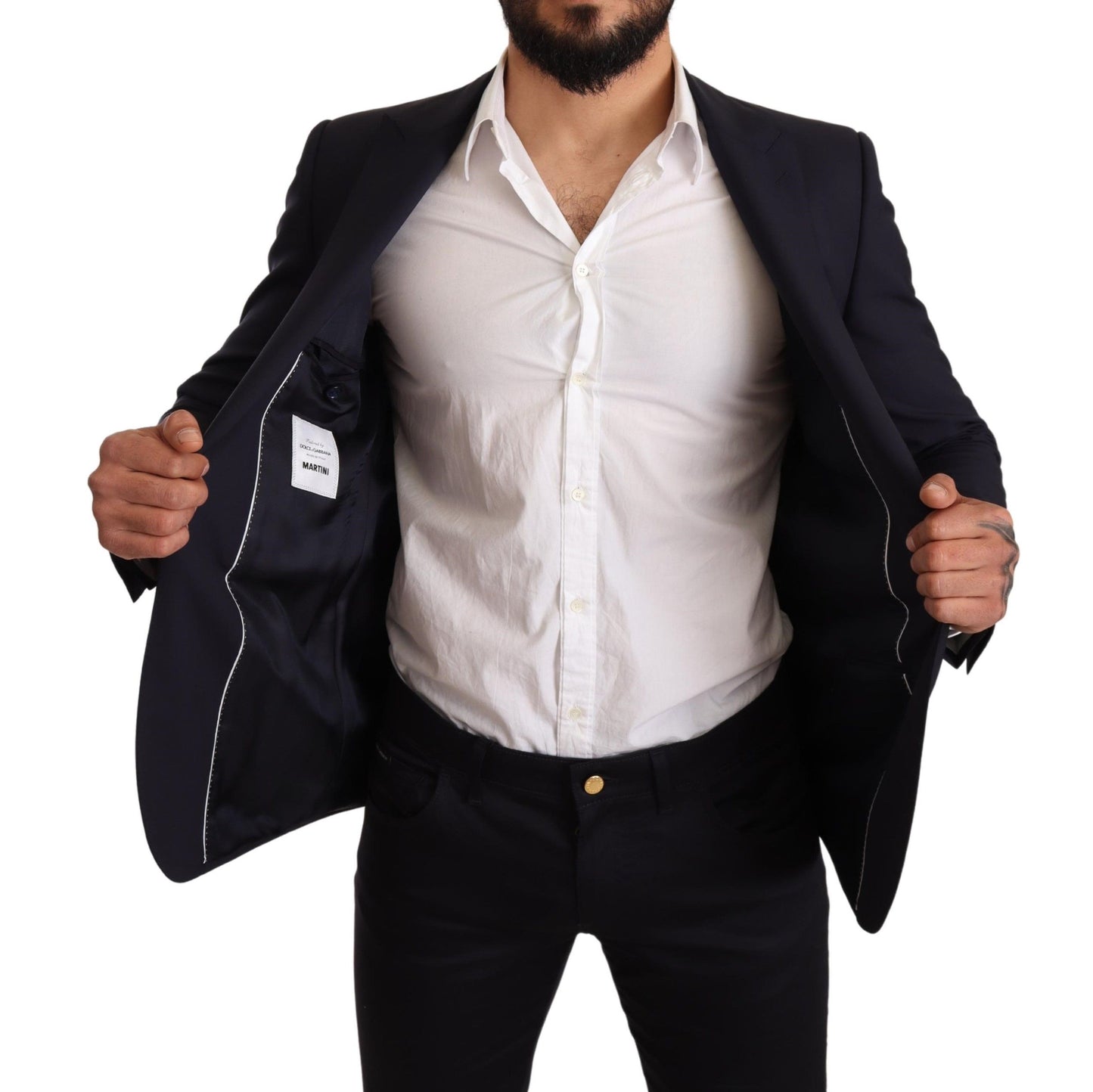 Elegante blazer azul marino de martini de renombrados sastres