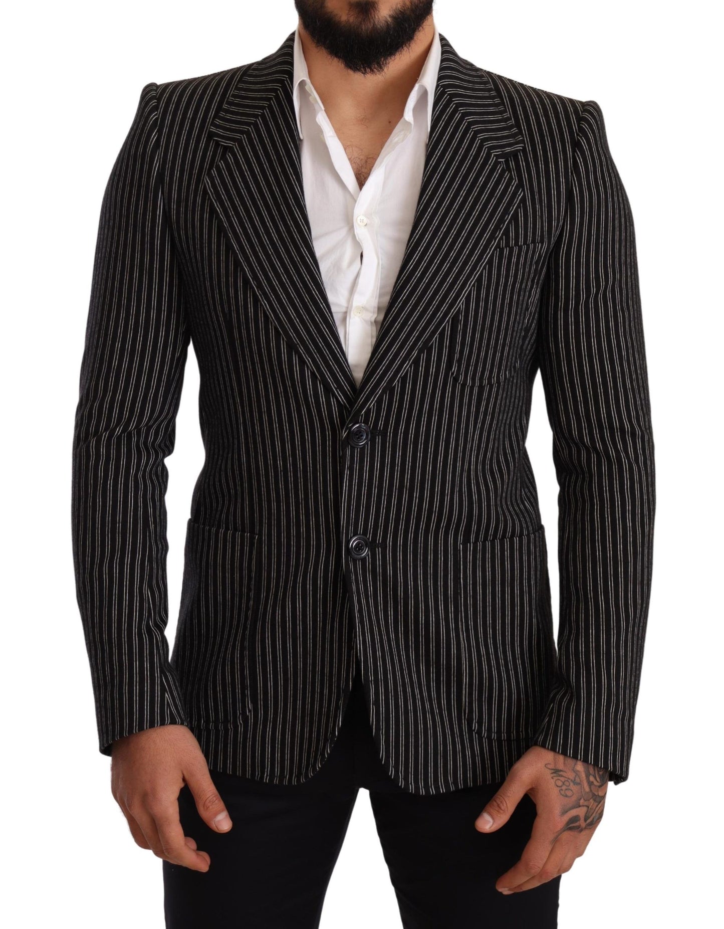 Elegante blazer de lana virgen a rayas negras