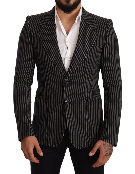 Elegante blazer de lana virgen a rayas negras