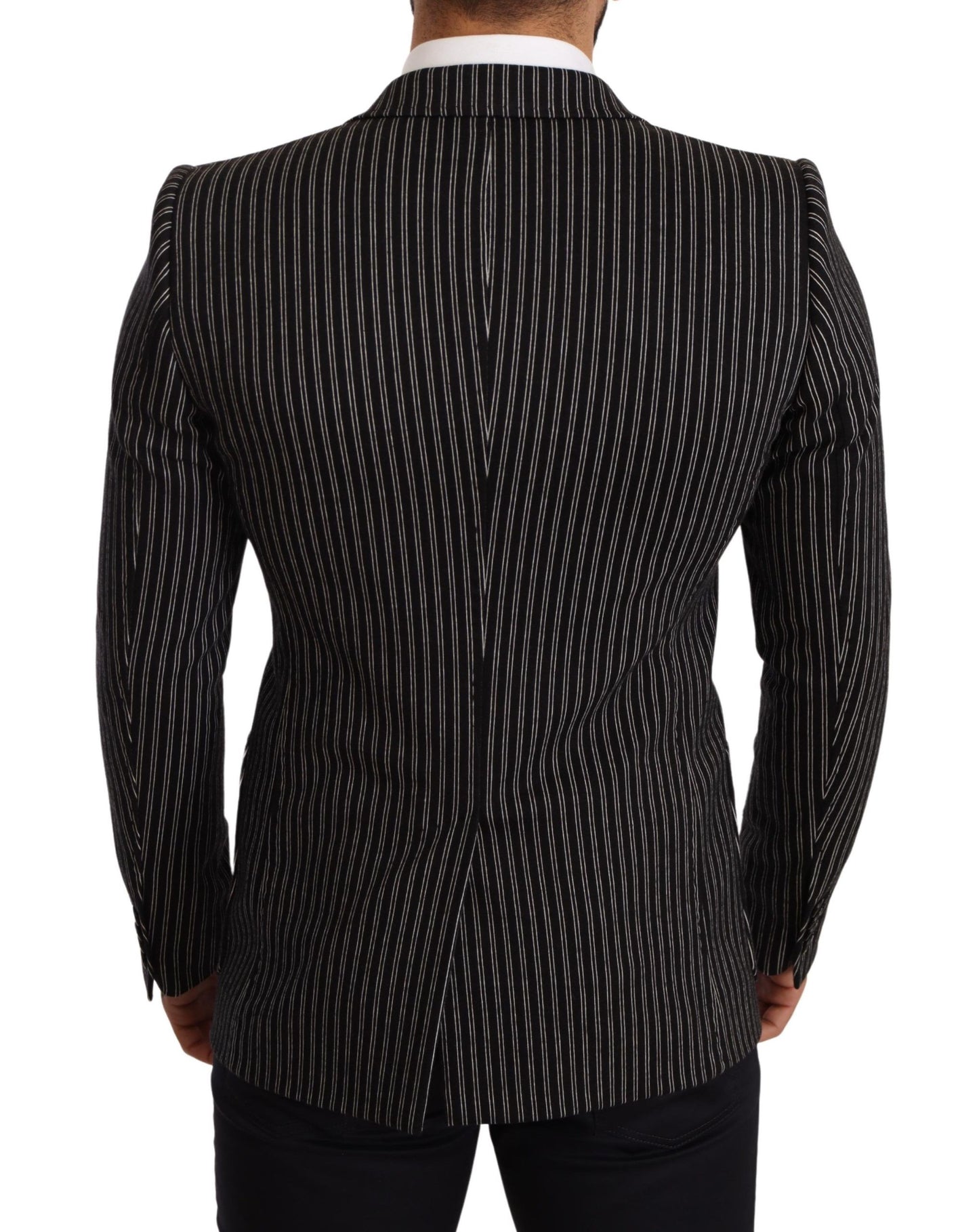 Elegante blazer de lana virgen a rayas negras