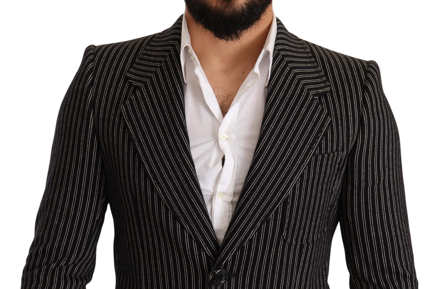 Elegante blazer de lana virgen a rayas negras