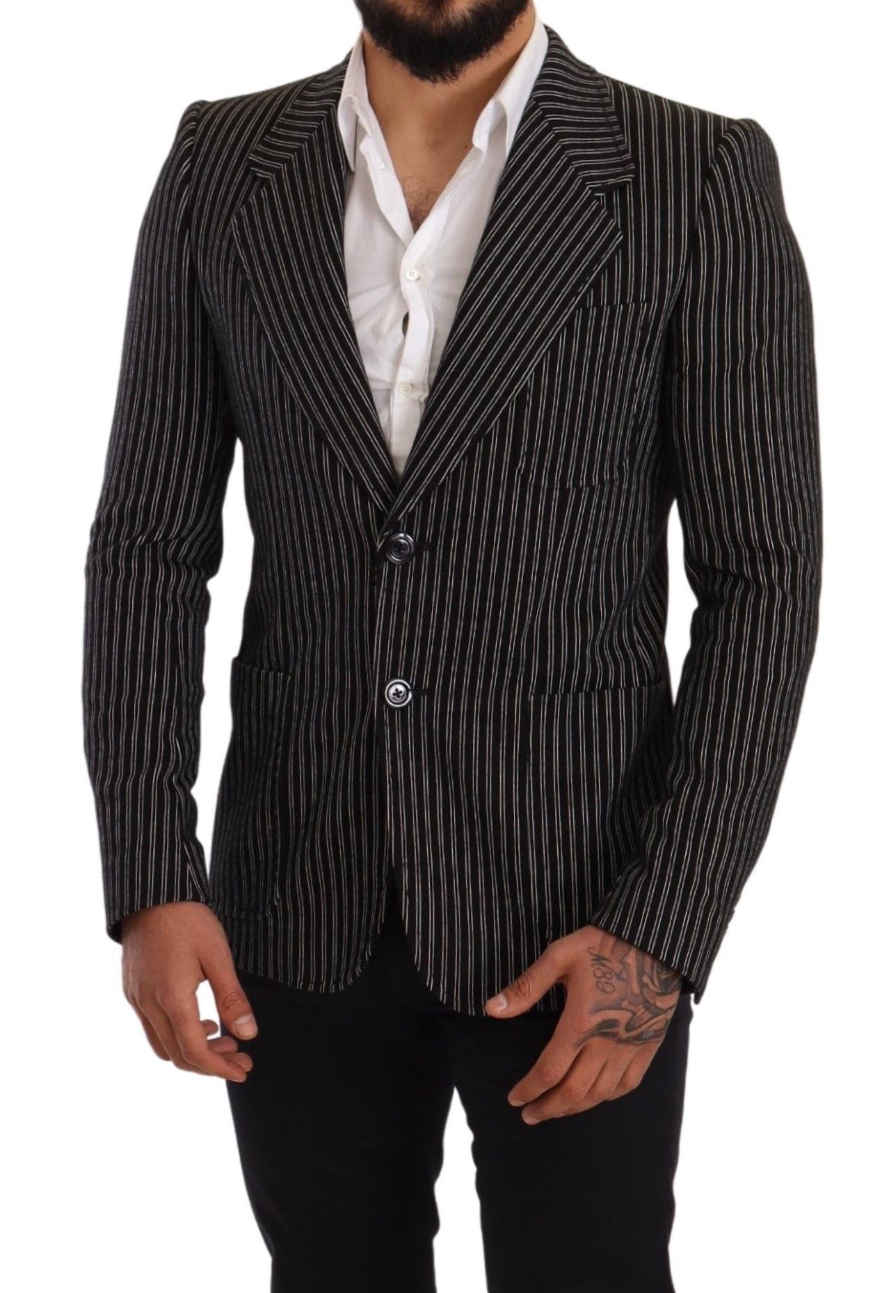 Elegante blazer de lana virgen a rayas negras