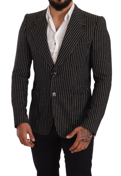 Elegante blazer de lana virgen a rayas negras
