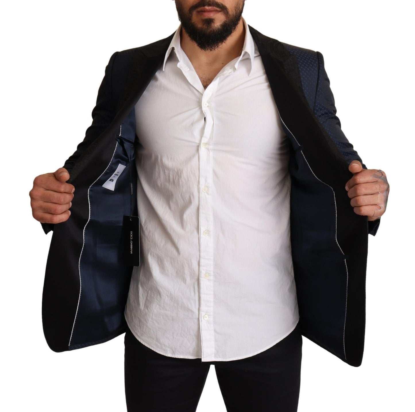Elegante blazer azul ajustado de estilo martini