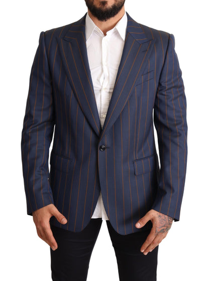 Elegante blazer de lana a rayas azules de corte entallado