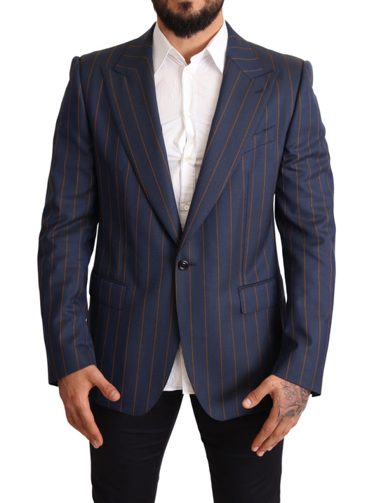Elegante blazer de lana a rayas azules de corte entallado