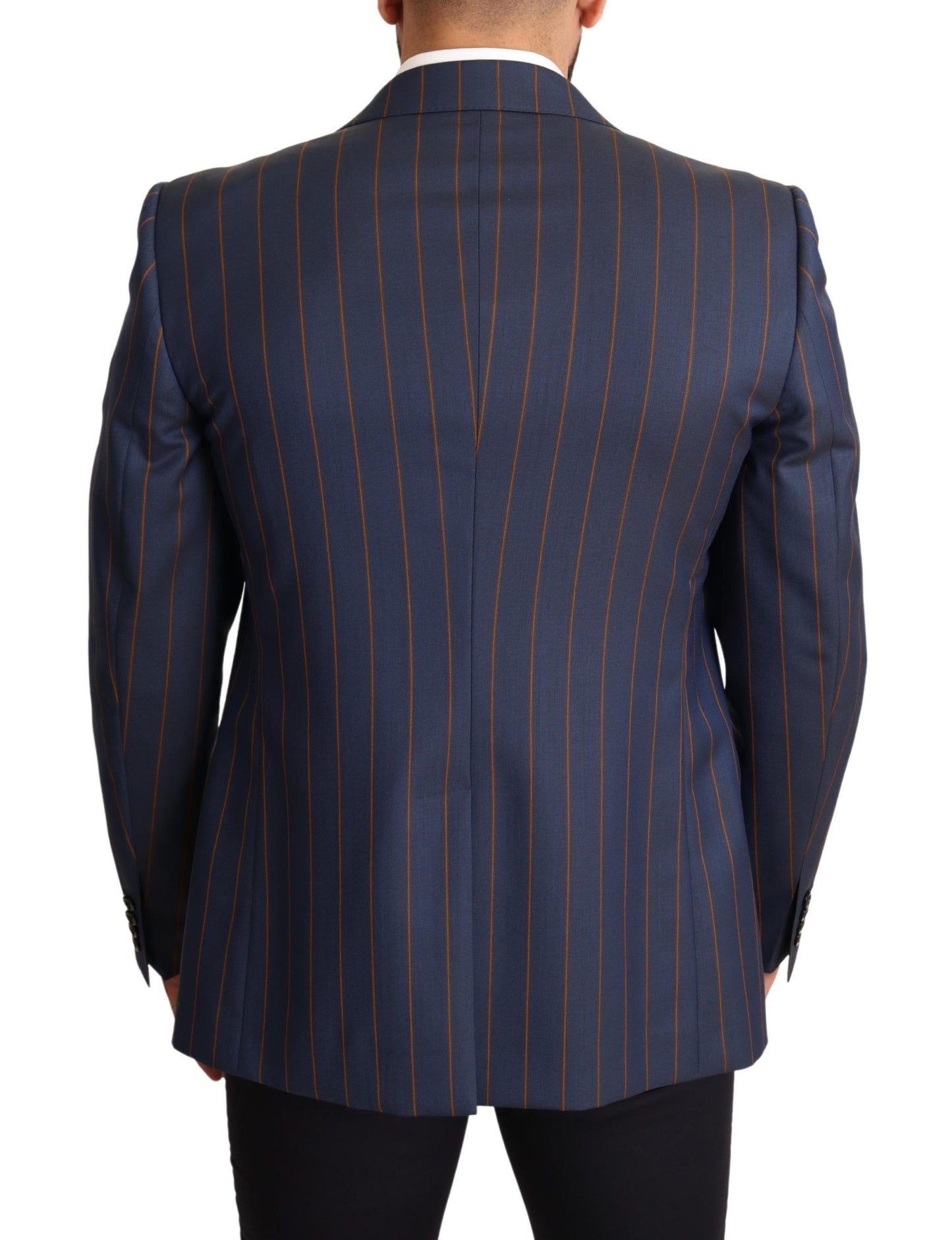 Elegante blazer de lana a rayas azules de corte entallado