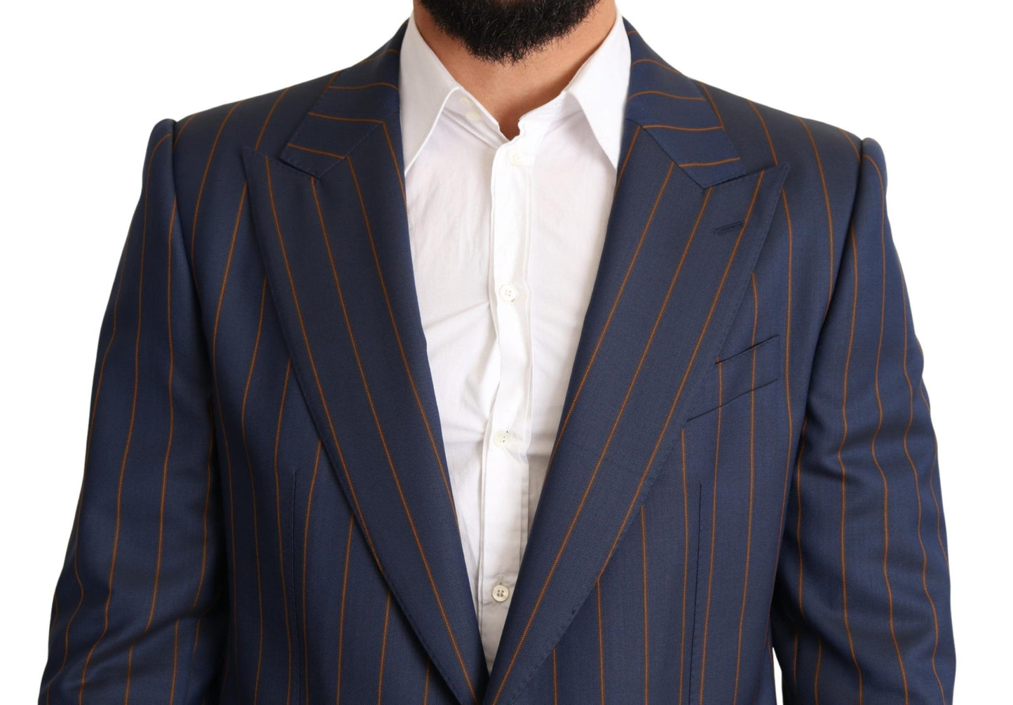 Elegante blazer de lana a rayas azules de corte entallado