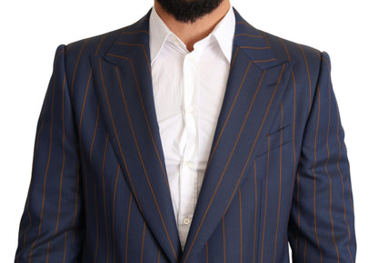 Elegante blazer de lana a rayas azules de corte entallado