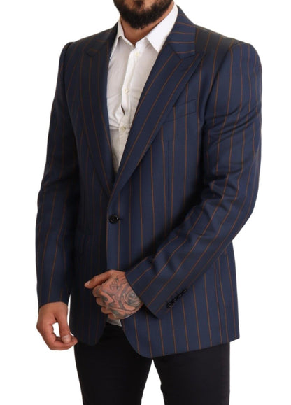Elegante blazer de lana a rayas azules de corte entallado