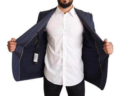 Elegante blazer de lana a rayas azules de corte entallado