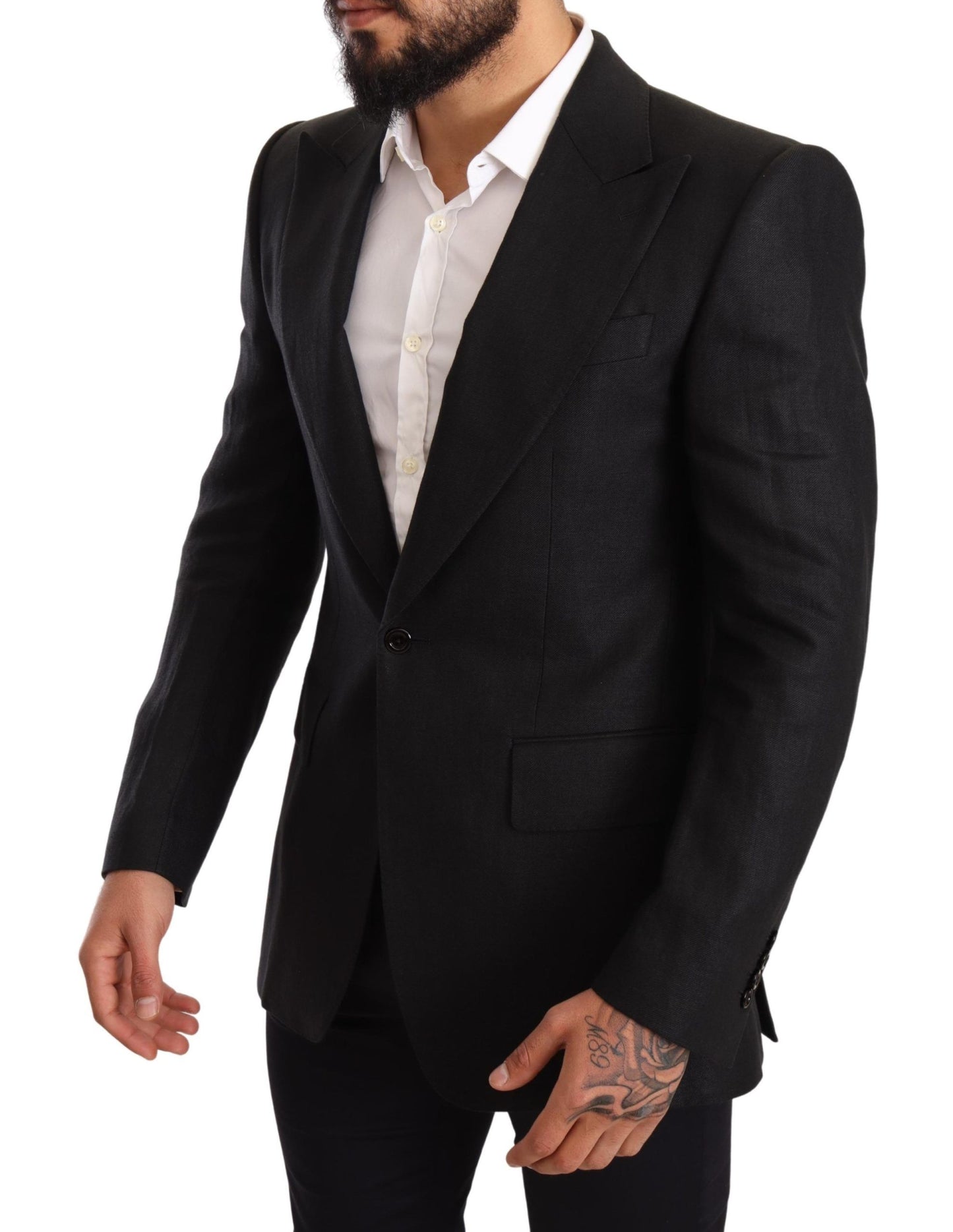 Blazer elegante de lino negro de corte entallado