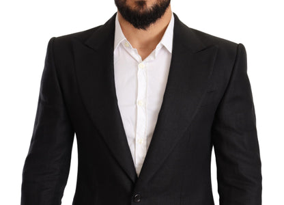 Blazer elegante de lino negro de corte entallado